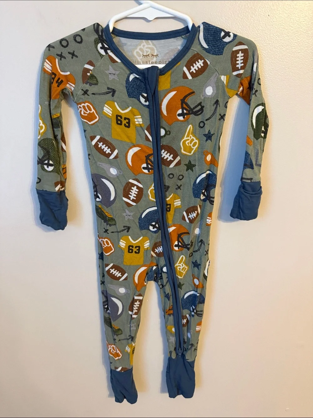 Little Sleepies Bamboo Zippy Size 6-12 Months Football Touchdown Theme